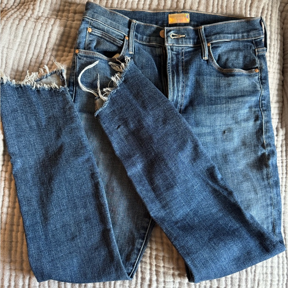 MOTHER Distressed Blue Skinny Jeans